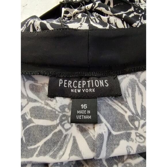 Perceptions N.Y. Woman's Black White Fit&Flare Gusset Dress Size 16 Stretch Flow - Picture 10 of 12